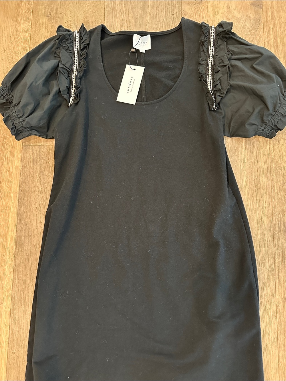 Sundays Black Puff-Sleeve Tunic with Ruffle & Trim